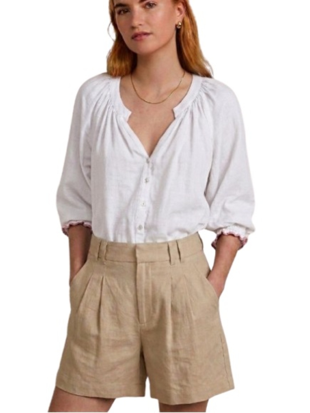 Urban Outfitters Natural Beige 100% Linen High-Rise Shorts Size 10